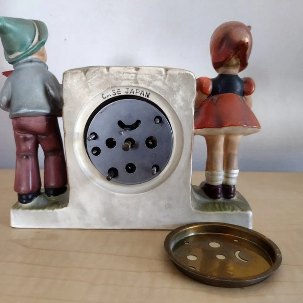 Vintage Sheffield Hummel Style Clock Wind Up Alarm Clock Boy and Girl Folk Art